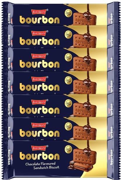 BAKEMATE Bourbon Chocolate Flavored Cream Filled Biscuits (135G X 7 Pc) Cream Sandwich Biscuit