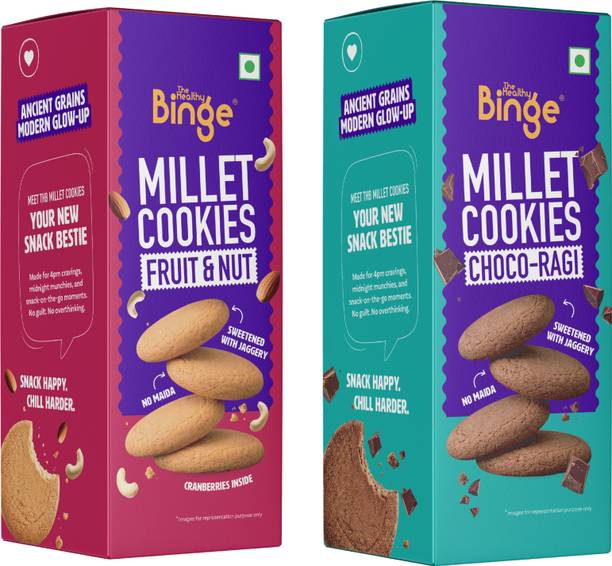 The Healthy Binge Assorted Millet Choco-Ragi & Fruit and Nut Cookies 180g (Pack of 2) Cookies Biscuit