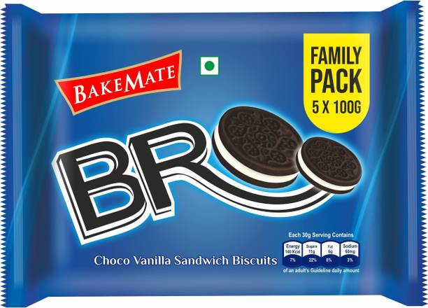 BAKEMATE Bro Biscuits Family Pack (5 X 100g) Cream Sandwich Biscuit