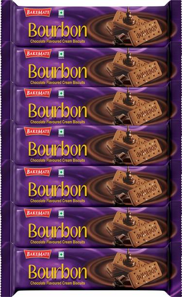 BAKEMATE Bourbon Chocolate Flavored Cream Filled Biscuits (135G X 7 Pc) Cream Sandwich Biscuit