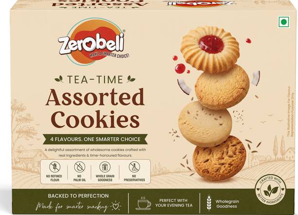 Zerobeli Tea Time Cookies Gift Pack | Fruit Jam, Coconut, Jeera & Ajwain Cookies | Assorted Biscuit