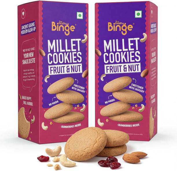 The Healthy Binge Millet Cookies Fruit and Nut 180g (Pack of 2) Cookies Biscuit