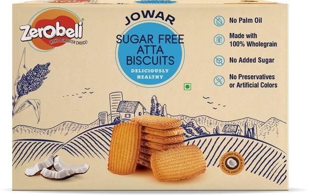 Zerobeli Sugar Free Jowar Atta Biscuit with Coconut Flavor | No Added Preservative Bakery Biscuit