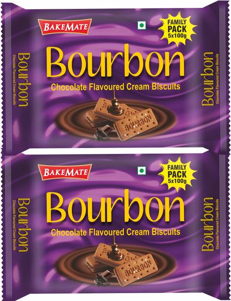 BAKEMATE Bourbon Cream Biscuit with Chocolate Family Pack | Bourbon Biscuits Pack Cream Sandwich Biscuit