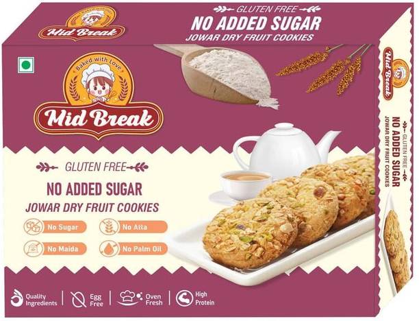MidBreak No Added Sugar Jowar (Sorghum) Millets & Dry Fruit | Pack of 1 Cookies Biscuit