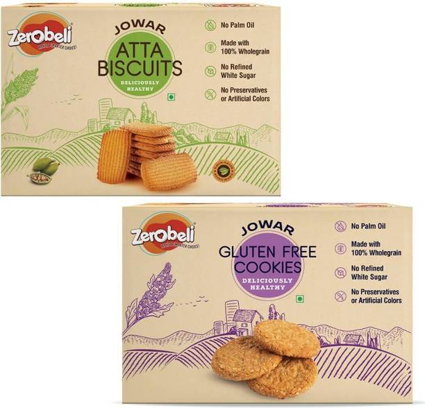 Zerobeli Jowar Atta Biscuits with Elaichi(375gm) and Gluten Free Cookies(250gm) Combo | Bakery Biscuit