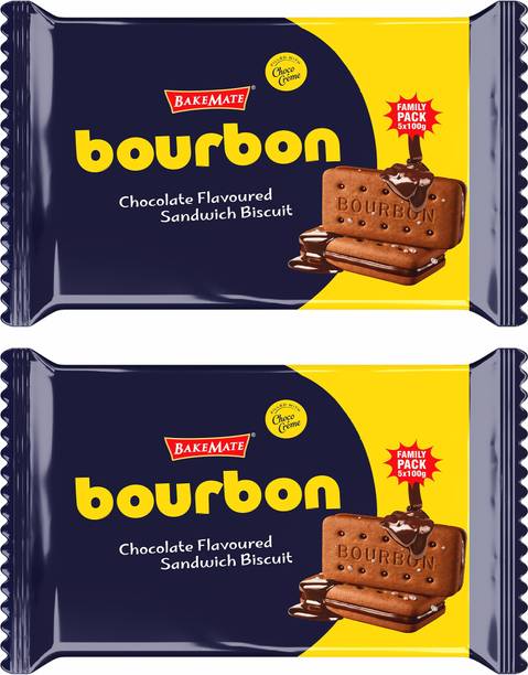 BAKEMATE Bourbon Cream Biscuit with Chocolate Family Pack | Bourbon Biscuits Pack Cream Sandwich Biscuit