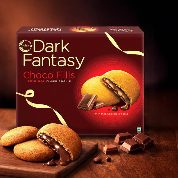 Sunfeast Dark Fantasy Choco Fills, Original Filled Cookies with Choco Creme|Perfect Snack Cream Filled Biscuit