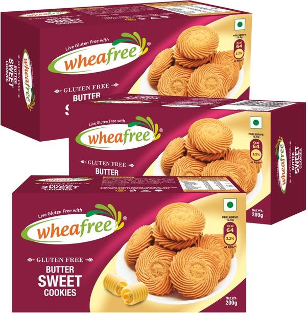 wheafree Butter Sweet Cookies - Gluten Free - Pack of 3 (200g each) Cookies Biscuit