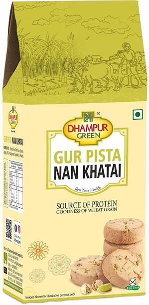 DHAMPUR GREEN Gur Pista Nan Khatai, 200g, (Pack of 2) Pure Gur Gud Bakery Cookies Biscuit Cookies