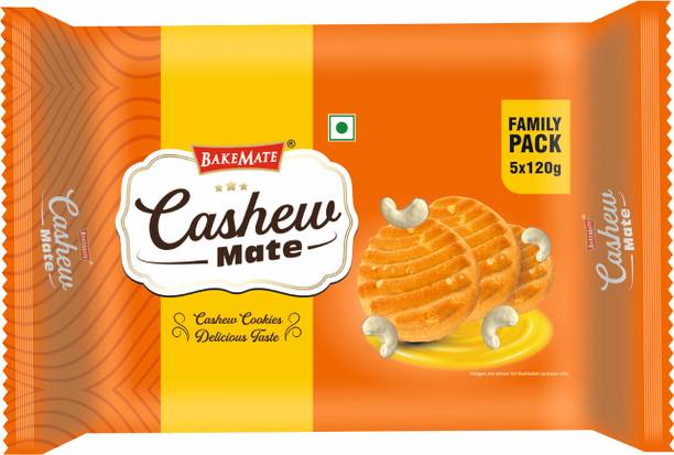 BAKEMATE Cashew Mate Cashew Cookies 600g | Crunchy Tea-Time Biscuits Family Pack Cookies
