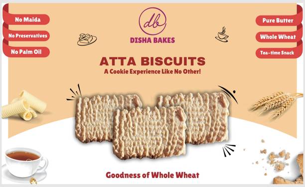 Disha Bakes Atta Biscuits, Whole Wheat, Pure Butter, No Preservatives, Tea-time Snack Plain Biscuit