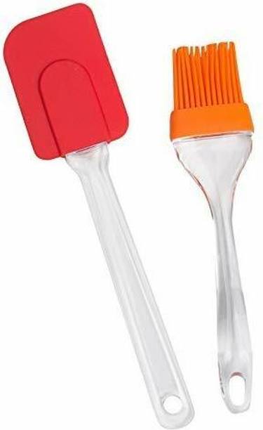 Kevlin Silicone Non-Sticky Spatula and Oil Brush Reusable Kitchen Set (BIG) for Cooking Multicolor Silicone Flat Pastry Brush