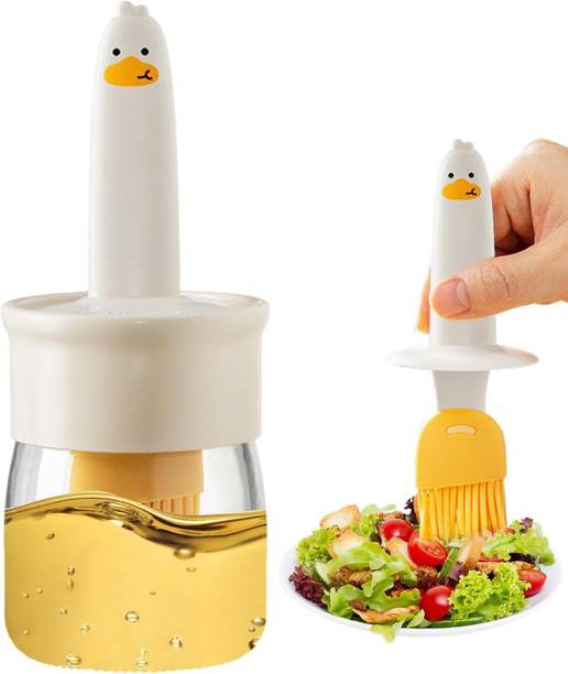 Trendegic 2 in 1 Olive Oil Measuring Dispenser Bottle with BBQ Chef's Basting Brush Silicone, Plastic Round Pastry Brush