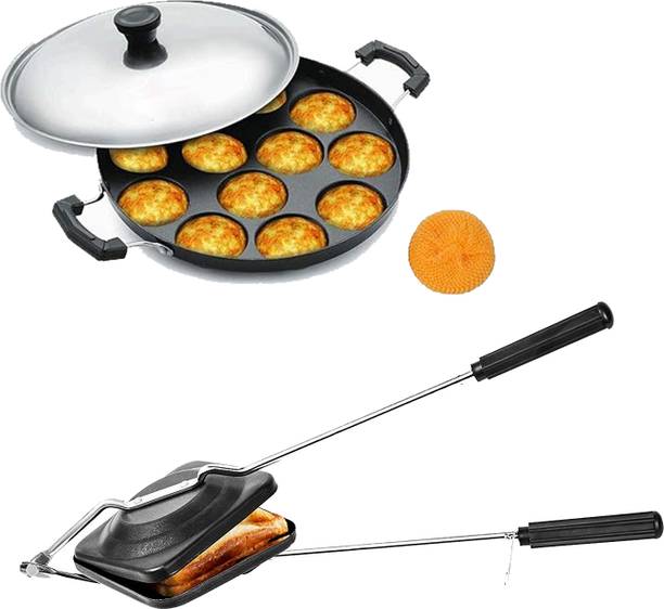 RBGIIT Non-electric Sandwich Maker | 2 Side Handle Appam Patra / Appam pan with Lid K3 Toast