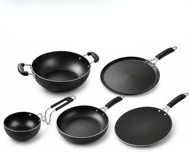 Neopot Neopot Pure Iron 5-Pc Combo – Dosa Tawa, Roti Tawa, Kadai, Fry Pan Cookware Set