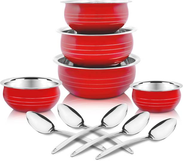 Classic Essentials Cherry Coloured Handi/patila/bhagona/biryani cook & serve Induction Bottom Cookware Set