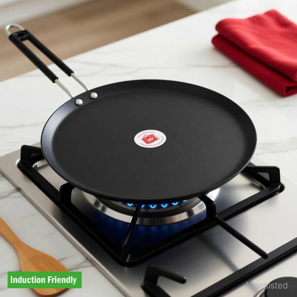 LAZYwindow Induction Base Flat Iron Dosa Tawa + Surprise Gift Induction Bottom Cookware Set