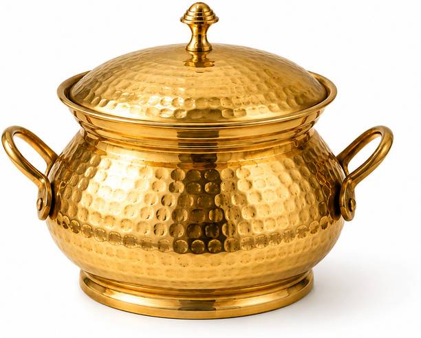 m.h.a international Brass Cooking Handi with Lid. Induction Bottom Non-Stick Coated Cookware Set