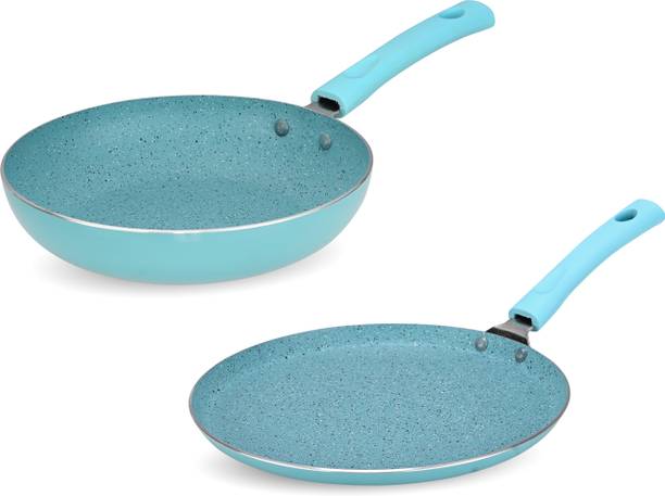 NAVRANG NONSTICK COMBO SET AQUA BLUE SPATTER DOSA TAWA 260+FRYPAN24,NON-INDUCTION Non-Stick Coated Cookware Set