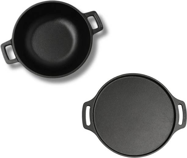 Human Hydro IronCure Cast Iron Kadhai and Dosa Tawa Combo | Tawa - 30 CM & Kadai - 25 CM Induction Bottom Cookware Set