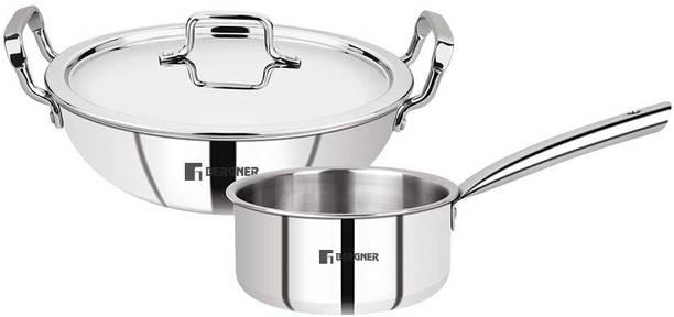 BERGNER Tripro Triply Stainless Steel | Less Oil Cooking | Kadai with Teapan Set | इंडक्शन बॉटम कुकवेयर सेट