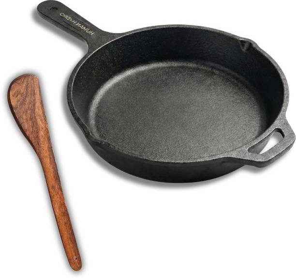 Human Hydro IronCure Cast Iron Fry Pan (24CM) with Wooden Spatula Induction Bottom Cookware Set