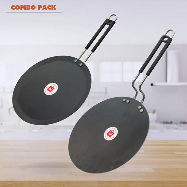 LAZYwindow Traditional Iron Tawa with insulated Handle (Base Black) Induction Bottom Cookware Set