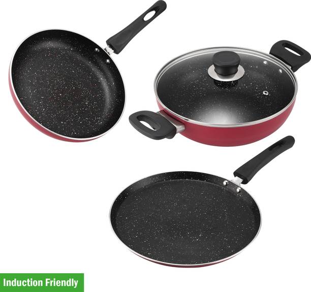 VINOD 3 Pcs Supreme Plus Non-Stick Induction Bottom Non-Stick Coated Cookware Set