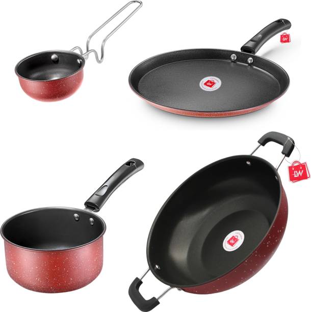 LAZYwindow Premium Quality Nonstick Tadka Pan/Fry Pan/Tawa And Kadhai Induction Bottom Cookware Set