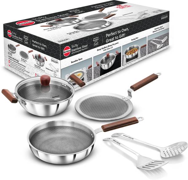 Hawkins Gift Set-Kadhai, Frying Pan, Tava, Lid, Skimmer, Turner (SNSGP1) Induction Bottom Non-Stick Coated Cookware Set