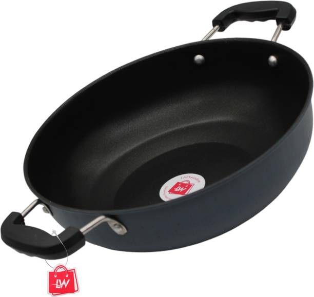 LAZYwindow Induction and Gas-Stove Friendly Nonstick Kadhai 3L (Grey Base) + Surprise Gift Induction Bottom Non-Stick Coated Cookware Set