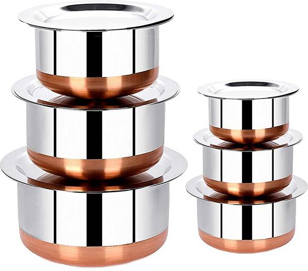 RBGIIT Copper Bottom Kitchen Serving Cooking Bowl biryani Handi/Pot/Patila With Lid Cookware Set