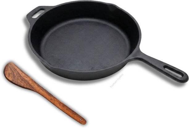 Human Hydro IronCure Cast Iron Fry Pan Skillet - 25cm/10 inch with Wooden Spatula Induction Bottom Cookware Set