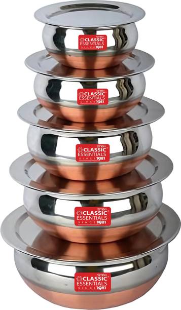 Classic Essentials Stainless Steel Copper Base Handi/Patila/Bhagona/Biryani Cook & Serve Induction Bottom Cookware Set