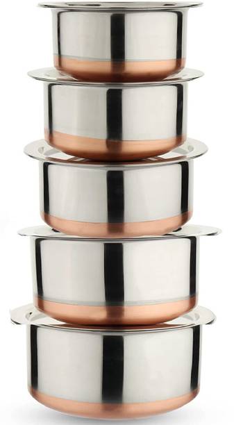 RBGIIT Copper Bottom Kitchen Serving Cooking Bowl biryani, rice Handi/Pot/Patila Cookware Set