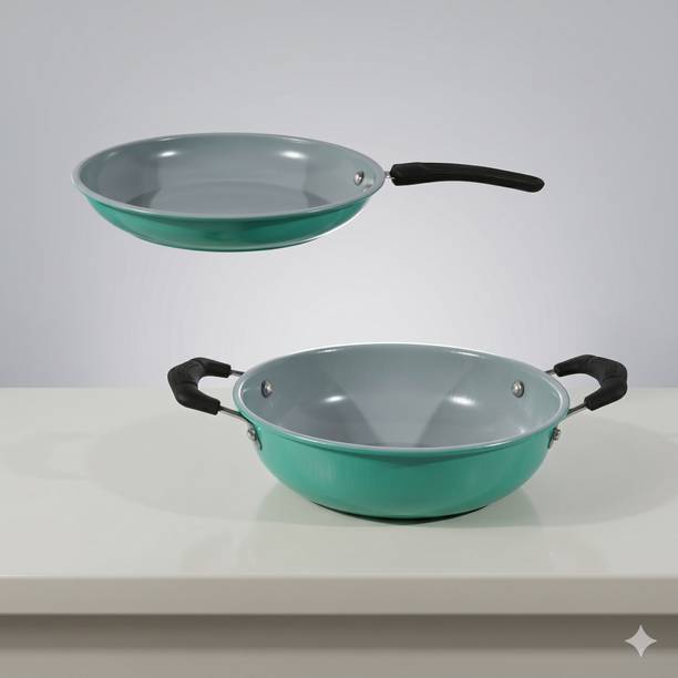 Flipkart SmartBuy 2-Piece Ceramic Non-Stick – 24cm Frypan and 22cm Kadai Induction Bottom Non-Stick Coated Cookware Set
