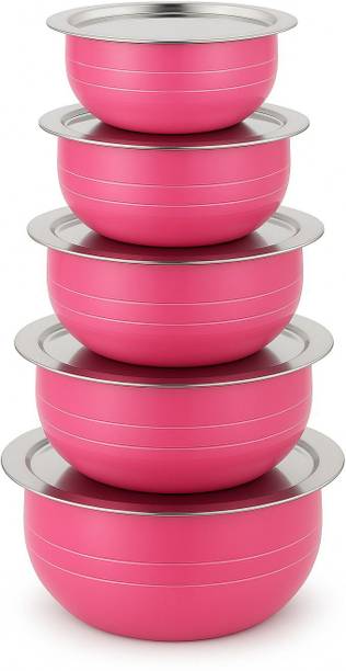 LIMETRO STEEL Set of 5 Steel Handi Set (Pink) / Urli Set / Steel Cookware Set Cookware Set
