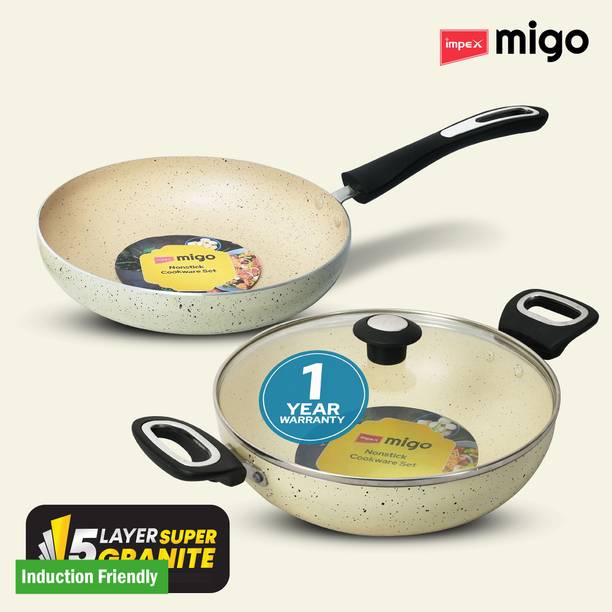 IMPEX FK Set Beige(B) Nonstick Set, Festival Gift Set Induction Bottom Non-Stick Coated Cookware Set