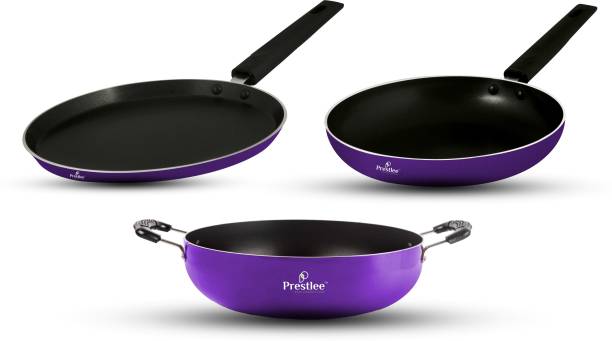 Prestlee Nonstick Cookware Set 3 PC's Combo, Purple - PFOA Free I NON INDUCTION BASE Non-Stick Coated Cookware Set