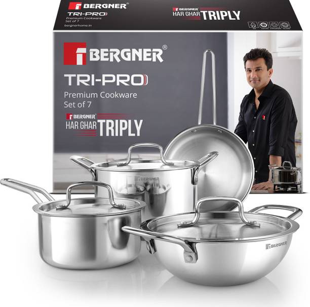 BERGNER Tripro Triply Stainless Steel 7 Pcs इंडक्शन बॉटम कुकवेयर सेट