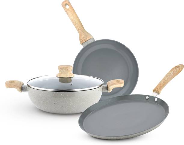 BERGNER Terra Non-Stick 4 Pcs Cookware Set | Ceramic Coating | Less Oil Use | इंडक्शन बॉटम कुकवेयर सेट