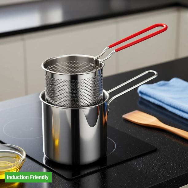 diyaansh mall Deep Frying Pot With Basket 1200Ml Stainless Steel Fryer Pot Induction Bottom Cookware Set