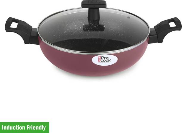 MILTON GRANITO 24 CM INDUCTION KADAI WITH GLASS LID MAROON Induction Bottom Non-Stick Coated Cookware Set