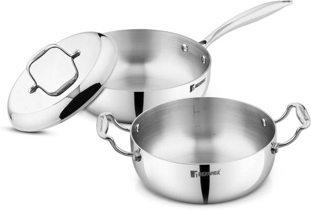 BERGNER Argent Saira Saiba Triply Stainless Steel 3 Pcs Cookware Set | Less Oil Use | Induction Bottom Cookware Set