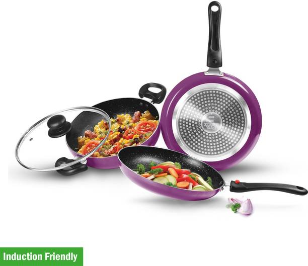 MILTON Pro Cook Kitchen Jewel Plus Granito, Dark Purple Induction Bottom Non-Stick Coated Cookware Set