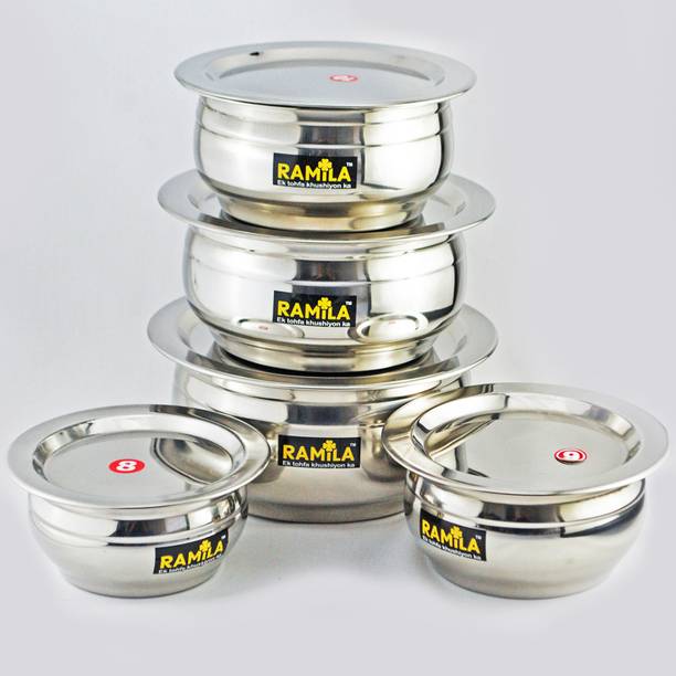 RAMILA Stainless Steel Tope set With Lid,Steel Tope Set-5 Pcs Tope And 5 Pcs Lid Induction Bottom Cookware Set