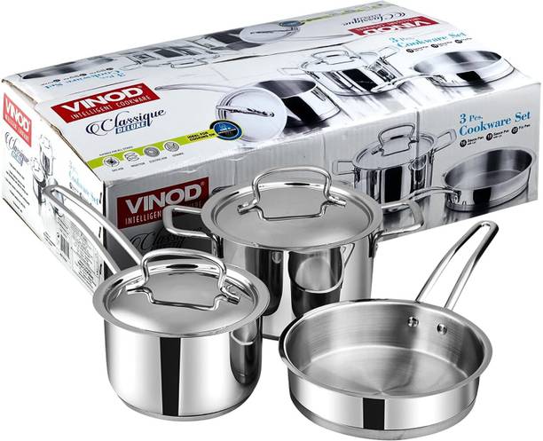 VINOD Stainless Steel Induction Friendly Classic Deluxe Combo 5 Pc Induction Bottom Cookware Set