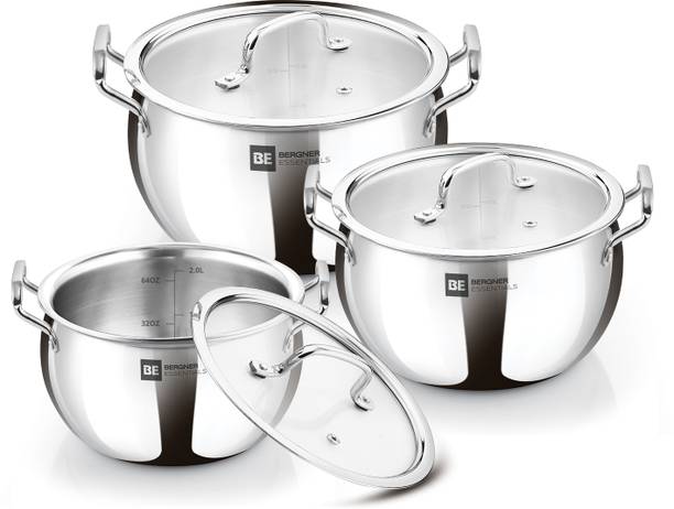 BERGNER TriPly Stainless Steel 3 Piece इंडक्शन बॉटम कुकवेयर सेट