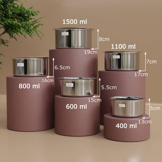 Vigneshgenix 5 Pcs Stainless Steel Top Set For Cooking Storage Boiling Handi Bhagona Tagine